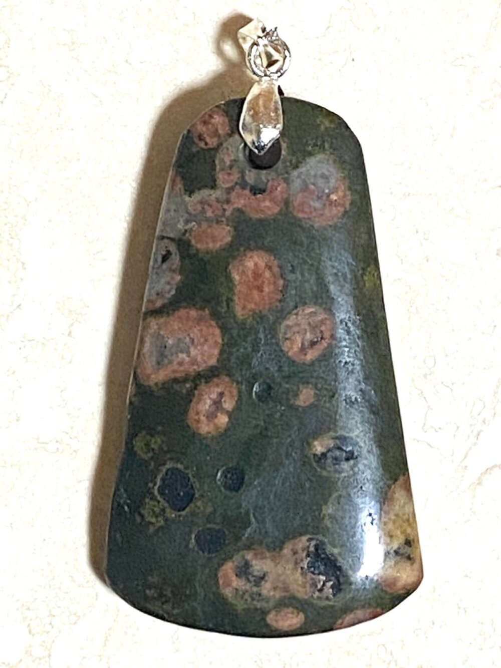 Natural Ocean Jasper Pendant, Large Genuine Dark Green Gemstone Pendant